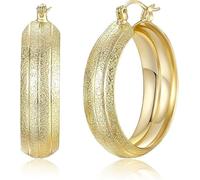 Gold Hoop Earrings 14K Gold Earrings for Women Big Hoop Earrings Dot Engraved Gold Jewelry 30 mm (Western)