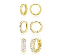 Gold Hoop Earrings,14K Real Goldplated Hoops with AAA Diamond Zirconia For for Women Girls, Sterling Silver 925 Small Huggie Hoop Earrings Multipack Set, 3 Pairs Hypoallergenic Cartilage Hoops