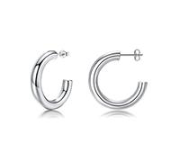 Gold Hoop Earrings for Women, 925 Sterling Silver 14k Gold Plated Chunky Twisted Open Huggies Earrings Hoop | Hypoallergenic Piercing Jewelry Gifts for Girls Men 30mm