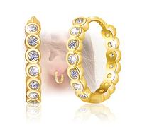 Gold Hoop Earrings for Women - Sterling Silver Hypoallergenic Cubic Zirconia Huugie Hoop Earrings