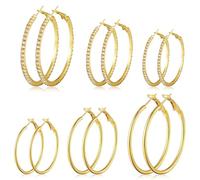 Gold Hoop Earrings Set for Women, 12 Pairs Hypoallergenic Large/Big Thin Thick Gold Hoops Earrings Loop Pack for Jewelry Gift 40mm/50mm, Brass, No Gemstone