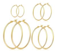Gold Hoop Earrings Set for Women,14k Gold Plated Earrings Stack Hoops with Sterling Silver Post Hypoallergenic Thin Big Hoop Earrings for Women 14mm/20mm/30mm/40mm