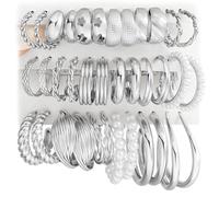 Gold Hoop Earrings Set for Women, 18 Pairs Hypoallergenic Statement Open Pearl Hoops Earring for Multipack, Gold Chunky Hoop Earrings for Women Trendy Jewelry, Medium, Metal, No Gemstone