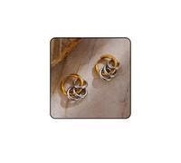 Gold Hoop Knot Earrings For Women, Gold Silver Chunky Mixed Metal Double Hoop Statement Trendy Unique Hypoallergenic Waterproof Non Tarnish Stainless Steel Jewelry Gift, L, Stainless Steel, No