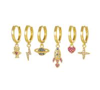 Gold Hoop Stud Stacks Earrings Set for Women Colorful Huggie Multiple Piercing Asymmetric Cartilage Universe Space Airplane Heart Earrings