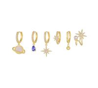 Gold Hoop Stud Stacks Earrings Set for Women Colorful Huggie Multiple Piercing Asymmetric Cartilage Universe Space Star Geometric Earrings