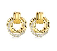 Gold Hoops Earrings for Women Girls, Chunky Hoop Earrings Triple Round Dangle Huggie Drop Interlocking Link Earrings Jewellery Girls Gifts