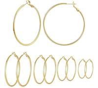 Gold Hoops Earrings for Women Set,5 Pairs Women's Lightweight Hoops,30/40/50/60/70MM Non-Tarnish Thin Gold Hoops Earrings,Hypoallergenic Stainless Steel Minimalist Golden Hoop Earring
