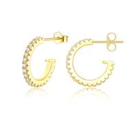 Gold Hoops Earrings for Women, Small Cubic Zirconia Paved Open Huggie Hoops | Sterling Silver Cuff Stud Earrings, Gold Earrings for Women Piercing Jewellery for Girls Teens, 8mm