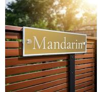 Gold House Name Plates Aluminium, Sign Various Sizes. Gold House Sign with Laser Cut Brushed Silver Lettering. including Stainless Steel Standoff or Hidden Fixings.