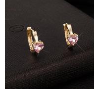 Gold Huggie Earrings, 18K Yellow Gold Huggie Earrings for Women Heart Shaped with Pink Crystal