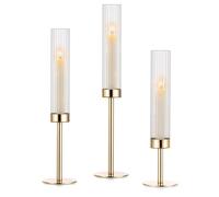 Gold Hurricane Candle Holders, Set of 3 for Glass Windproof Candlestick Holders,Tall Taper Candle Sticks Holder Decor for Home Decor, Wedding, Dinning, Party Decorative, Anniversary,Valentine (3 Pcs)
