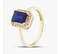 Gold Impression 9ct Yellow Gold Emerald Cut Blue Cubic Zirconia Cluster Ring RBE047B-M