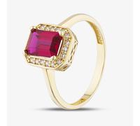 Gold Impression 9ct Yellow Gold Emerald Cut Red Cubic Zirconia Cluster Ring RBE047R-N