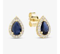 Gold Impression 9ct Yellow Gold Pear Cut Blue Cubic Zirconia Halo Stud Earrings 1.59.1928