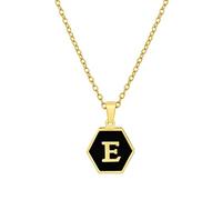 Gold Initial Chain for Women Girls Hexagon Stainless Steel Personalised Black Fritillary Letter Pendant Initial Necklaces Dainty Jewellery