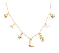 Gold Initial Charm for Women Boho Beach Jewelry with Ocean-Inspired Pendants, Dainty Seashell Letter Summer Water Vibes