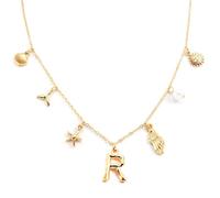 Gold Initial Charm for Women Boho Beach Jewelry with Ocean-Inspired Pendants, Dainty Seashell Letter Summer Water Vibes