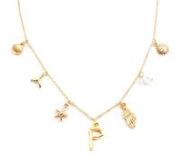Gold Initial Charm for Women Boho Beach Jewelry with Ocean-Inspired Pendants, Dainty Seashell Letter Summer Water Vibes