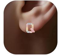 Gold Initial Earrings Stud, Colorful Rhinestone Letter Earrings Stud Cute Monogram Jewelry Alphabets from A-Z Gift Idea of the Earrings, Rose Gold, crystal