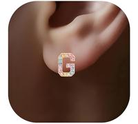 Gold Initial Earrings Stud, Colorful Rhinestone Letter Earrings Stud Cute Monogram Jewelry Alphabets from A-Z Gift Idea of the Earrings, Rose Gold, crystal