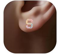 Gold Initial Earrings Stud, Colorful Rhinestone Letter Earrings Stud Cute Monogram Jewelry Alphabets from A-Z Gift Idea of the Earrings, Rose Gold, crystal