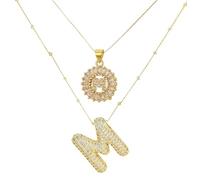 Gold Initial Necklaces Cross Necklace for Women - 2 Pieces Shining Pendant Letter a j k m Necklace Name Bubble Letter Necklace Gold Initial Christmas Valentine's Mother's Day Gifts for Women Lady