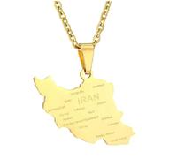 Gold Iran Republic of Iran Map Places Engraved Tehran Necklace Pendant Iranian 45cm Chain
