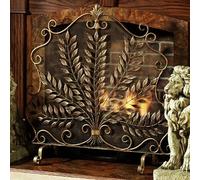 Gold Iron Fire Guard Mesh Fireplace Screen, Leaf Design, 85x22x85 cm