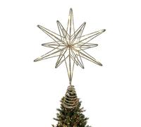 Gold Iron Star Tree Topper With Conical Base And 20 Warm LED Lights | The Conical Base Fits Directly Onto The Tree Top For Quick Installation, And The Iron Hollow Star With 20 Warm LEDs Delivers