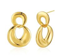 Gold Irregular Circle Geometric Earrings for Women Chunky Fashion Double Interlock Flat Round Dangle Drop Earring Lightweight Hanging Statement Trendy Jewelry