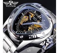 (gold,ivory) Winner Steampunk Fashion Triangle Golden Skeleton Movement Mysterious Men Automatic Mechanical Wrist Watches Top Brand Luxury