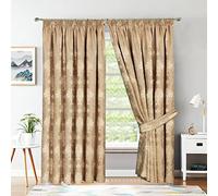 Gold Jacquard Pencil Pleat Curtains 46 x 54 Inch - Luxury Fully Lined Window Curtains for Bedroom and Living Room - Decorative Virginia Drapes Set Of 2 Panels With Tie Backs