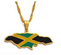 Gold Jamaica Flag Map Country Necklace Pendant 60cm chain UK Seller