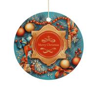 Gold Jewelry and Gifts Double-Sided Ceramic Christmas Ornaments - Round Hanging Mini Xmas Tree Decorations, Ideas for Farmers, Rustic Home Decor for Indoor Outdoor Tree Decor