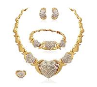 Gold Jewelry Sets for Woman 18k Gold Accessories,Bridal Jewelry Set for Wedding,Gold Accessories Jewelry Set Necklace Earrings and Bracelet Set Sweetheart Gifts, Copper Alloy, Rhinestone