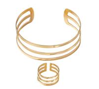 Gold Jewelry Sets | Gold Jewelry Sets for Women - Dainty Stackable Ring And Bracelet Aesthetic Cuff Three Layer Hollow Bangles for Everyday Wear Special Occasions Bridal Accessories