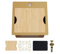 Gold Kitchen & Bar Sink Workstation, 15"x15" Stainless Steel Drop in Single Bowl Small Kitchen and Bar Sink Workstation with Gold-Tone Accessories Add Stylish and Luxurious Look for Kitchens