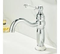 Gold Kitchen Faucet Retro Single Hole Mixer Tap Hot & Cold Water Under Counter Design Ceramic Cartridge Copper & Silver Finish Modern Home Essentials