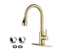 Gold Kitchen Faucets with Pull Down Sprayer with 2 Pack G3/8 Male to G1/2 Female Adapter