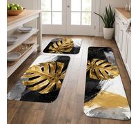 Gold Kitchen Mats for Floor, Modern Abstract Cushioned Comfort Washable Non Slip Decor Rugs for Kitchen Sinks Laundryroom Bathroom 3Pcs