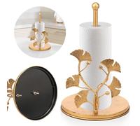Gold Kitchen Roll Holder Free Standing, Thickened Iron Metal Paper Roll Holder with Weighted Base & Unique Exquisite Design, Gold Kitchen Decor and Accessories, Luxury Housewarming Gifts(Ginkgo)