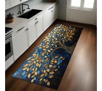 Gold Kitchen Rug Abstract Tree of Life Non-Slip Runner Mat 50 x 150 cm Rubber Backed Washable Indoor/Outdoor Area Mat Country Decor