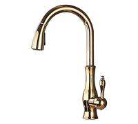 Gold Kitchen Sink Faucet with Pull Down Sprayer, 360° Swivel Single Handle Hot and Cold Water Kitchen Mixer Tap, Solid Brass High Arc Kitchen Faucet with 2 Various Spray Functions