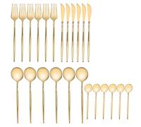 Gold Kitchen Utensils, Gold Silverware Set Silverware Set with Wear Resistant 24Pcs Gold Silverware Set, Stainless Steel Knife Fork Spoon Cutlery, Flatware Utensils Set for Home