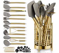 Gold Kitchen Utensils Set, Berglander 38 Pieces Non-stick Silicone Cooking Tools Spoon Spatula Set With Sturdy Stainless Steel Utensil Holder, Dishwasher Safe
