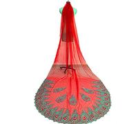 Gold Lace Appliques Blue Tulle Wedding Veils Single Layer 3 M Bridal Veil With Comb Wedding (Color : Red, Item Length : 300cm)