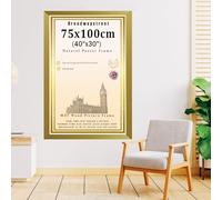 Gold Large 100x75cm Picture Photo Frame, Vertical & Horizontal Wall Hanging, 15x30mm MDF Wood, Polished Acrylic Glass Front, 75x100cm Frame for Wall Art, Puzzle