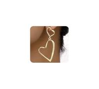 Gold Large Heart Earrings for Women, Y2K Chunky Gold Heart Dangle Drop Earrings Trendy Statement Earrings Love Everyday Jewelry, 2XL, Metal, No Gemstones