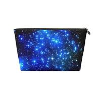 Gold Large Leather Travel Toiletry Bag â€“ Reusable Blue Shining Stars Print Portable Cosmetic Makeup Organizer Pouch with Zipper